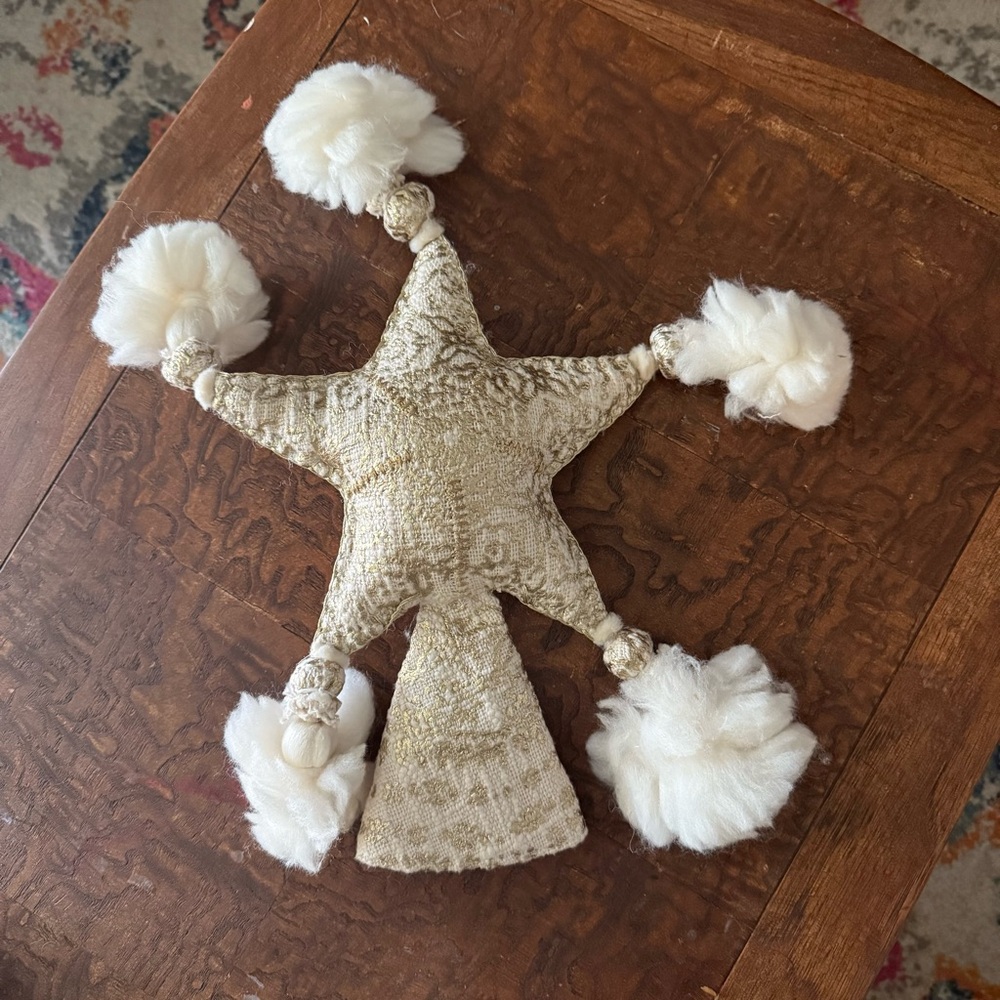Anthropologie Gold And White Fabric Tree Topper Star Christmas Decoration NWOT